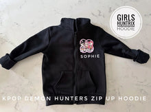 Load image into Gallery viewer, Girls Customized Black Kpop Demon Hunters Huntrix Zip Up Hoodie
